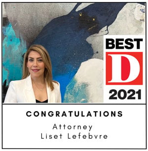 Photo of attorney Liset Lefebvre Martinez and the text Best D 2022, Congratulations Attorney Lefebvre