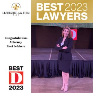 Liset Lefebvre in front of the D Magazine stage | Best 2023 Lawyers | Congratulations Attorney Liset Lefebvre